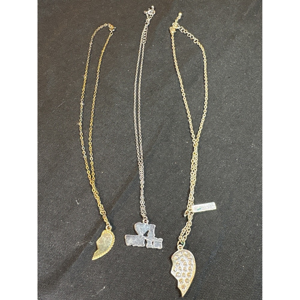 3 BFF Necklaces Best Friends Heart Puzzle Charm Set Gold Silver Tone - Picture 2 of 3